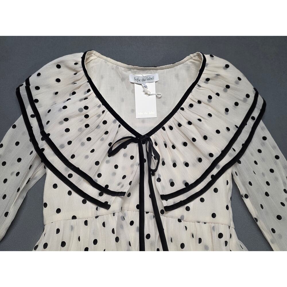 Sofie The Label Tiered Ruffle Mini Dress Polka Dot Romantic Bell Sleeve Small - Picture 3 of 11